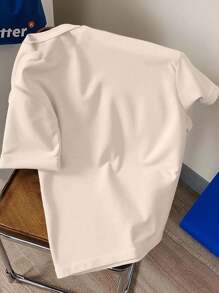 Chillumni 1pc Men Short Sleeve Round Neck T-Shirt, Fashionable For Summer Cat Tshirt - Apricot - View 2