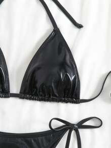 Swim EVENT Solid Color Bikini Swimsuit For Summer Beach Vacation - Black - View 3