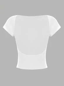 SHEIN Essnce 4 piezas de camisetas de mujer de cuello redondo, ajustadas, con espalda calada, de estilo casual y liso, versátiles para el verano