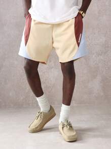 SUMWON Drop Crotch Athletic Casual Shorts Color Block Drawstring Training Running Summer Loungewear Performance Athleisure Workout Gym Sports Active Wear - Khaki - View 1