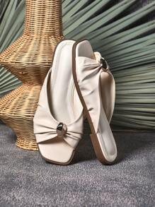 SHUZIA Giày nữ đế bằng thoải mái, giản dị, cơ bản, giày lười, giày lười da PU màu kem - Màu be - Xem 3