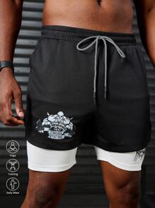 Gym Rark Pantaloni scurți sport pentru bărbați, cu talie cu șnur, blocuri de culoare, pantaloni scurți de motociclist, pantaloni scurți de alergare - Negru - Vizualizare 6