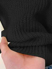 CosyJoli Plus Size Casual Vacation Front Tie Contrast Trim Knit Top - Black - View 6