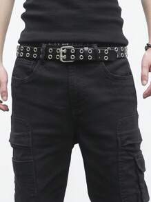 Manfinity EMRG 男士纯色休闲牛仔裤，适合夏季 - 黑色 - 查看 4