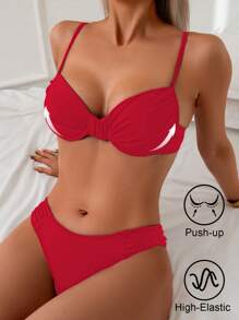 Swim Basics Bộ đồ bơi 2 mảnh đệm nâng ngực gợi cảm màu đen cho nữ và quần bikini, đồ bơi đi biển mùa hè - Đỏ - Xem 7