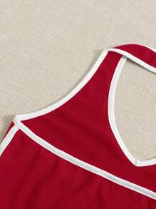SHEIN EZwear 女士夏季针织无袖背心，红白撞色休闲运动上衣 - 紅白色 - 查看 3