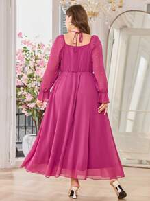 Modelyn Plus Size Women Elegant Chiffon Solid Color Open Shoulder Romantic Dress - Red Violet - View 2