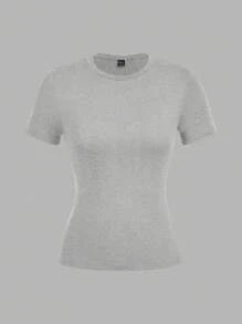 SHEIN EZwear 3 件套女士黑色、灰色、白色圆领休闲修身长袖 T 恤套装，适合夏季 - 彩色 - 查看 5