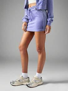 Missguided x Playboy Velour Tennis Mini Skirt Athletic Drawstring Waist Rhinestone Logo Winter Fall Workout Running Streetwear Athleisure Sport Loungewear - Mauve Purple - View 1