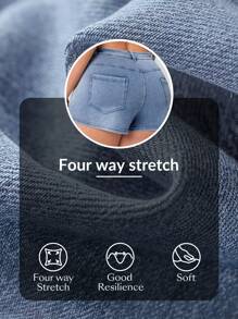 SHEIN Essnce Plus Size Casual Washed Wrap With Diagonal Pocket Denim Skort, Summer - Blue - View 11