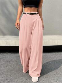 SHEIN EZwear Pantalón de pierna ancha con cinturón en color rosa, de moda para el verano