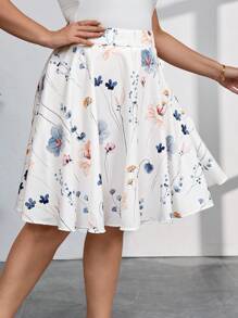 SHEIN Clasi Falda de verano de corte evasé con estampado floral para mujer de talla grande, ideal para el Día de la Madre, graduación y trabajo - Multicolor - Ver 6