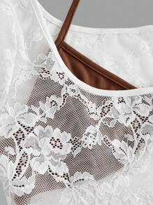 SHEIN MOD Sheer Lace 2 In 1 Women Top, Summer Wear,Graduation,Hawaii,Rave - White - View 3