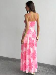 Aloruh Abito da spiaggia vacanza con stampa floreale rosa, elegante e romantico abbigliamento estivo da spiaggia - Rosa Baby - Visualizzare 3
