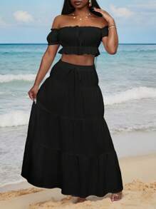 Slaydiva Women Two Pieces Outfits For Daily Wear Island Vacation Outfits - Black - View 6