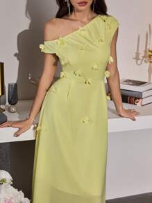 Modelyn Vestido con estampado floral, cuello de pie asimétrico para los hombros de la mujer, estilo romántico, elegante y encantador, para la primavera