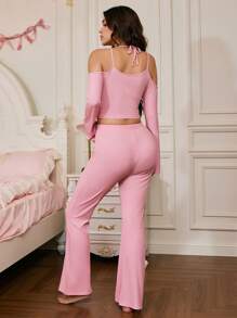 SweetSlumber 2 piezas Conjunto de pijama de mujer con escote en V profundo y sexy