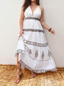 Maija Đầm hở lưng in họa tiết cổ điển cỡ lớn thường ngày - Nhiều màu - Xem 2