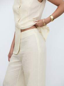 Aloruh 女式简约单排扣无袖西装背心和裤子两件套，夏季工作服 - 黃色 - 查看 7