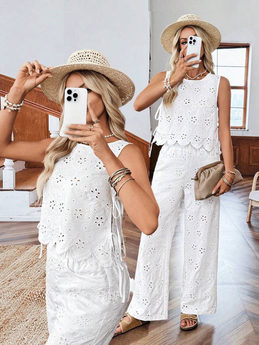 Easowa Bộ 2 áo crop top thêu thường ngày cho nữ và váy dài để mặc khi đi nghỉ, áo buộc dây phía trước, áo đi nghỉ, bộ đồ hai mảnh đi nghỉ, áo mùa hè dễ thương, bộ đồ đôi màu trắng, trang phục mùa hè theo phong cách Boho dành cho phụ nữ, trang phục toàn màu trắng, váy tốt nghiệp màu trắng, bộ đồ mùa hè, bộ đồ hai mảnh mùa hè - trắng - Xem 1