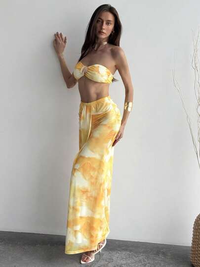 Aloruh Women Two Pieces Outfits For Daily Wear Summer Summer Outfits Summer Clothes Beach Outfits For Woman  Beach Vacation Vacation Outfits Woman Boho  Tropical Vacation Woman Clothe Tropical Vacation Woman Clothe Floral Butter Yellow