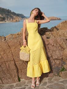 MOTF PREMIUM LINEN CONTRAST LACE DRESS