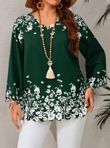 EMERY ROSE Blusa negra con estampado floral para mujer talla grande de principios de primavera
