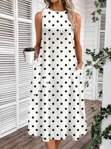 SHEIN LUNE Vestido casual de mujer de longitud media con estampado de lunares, adecuado para primavera/verano, vestidos de verano para mujer, vestidos de sol para mujer, vestido elegante, casual - Multicolor - Ver 5