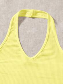 SHEIN EZwear 大码女式纯色罗纹吊带紧身衣 - 黃色 - 查看 4