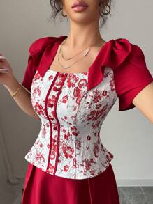 Elenzga Women Two Pieces Outfits For Daily Wear - Red - View 3