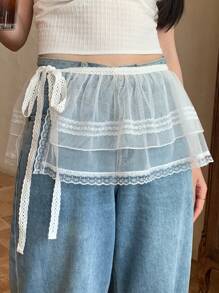 FRIFUL Women Lace Hem Mini Skirt, Layered Ruffled Cake Skirt, Spring & Summer - White - View 7