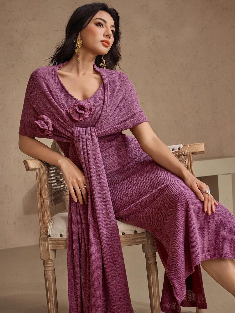 Women's Vacation Rose Decor Spaghetti Strap Dress, Ladies Summer Outfit, Graduation/Beach Dress