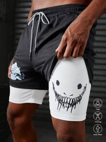 Gym Rark Pantaloni scurți sport pentru bărbați, cu talie cu șnur, blocuri de culoare, pantaloni scurți de motociclist, pantaloni scurți de alergare - Negru - Vizualizare 1