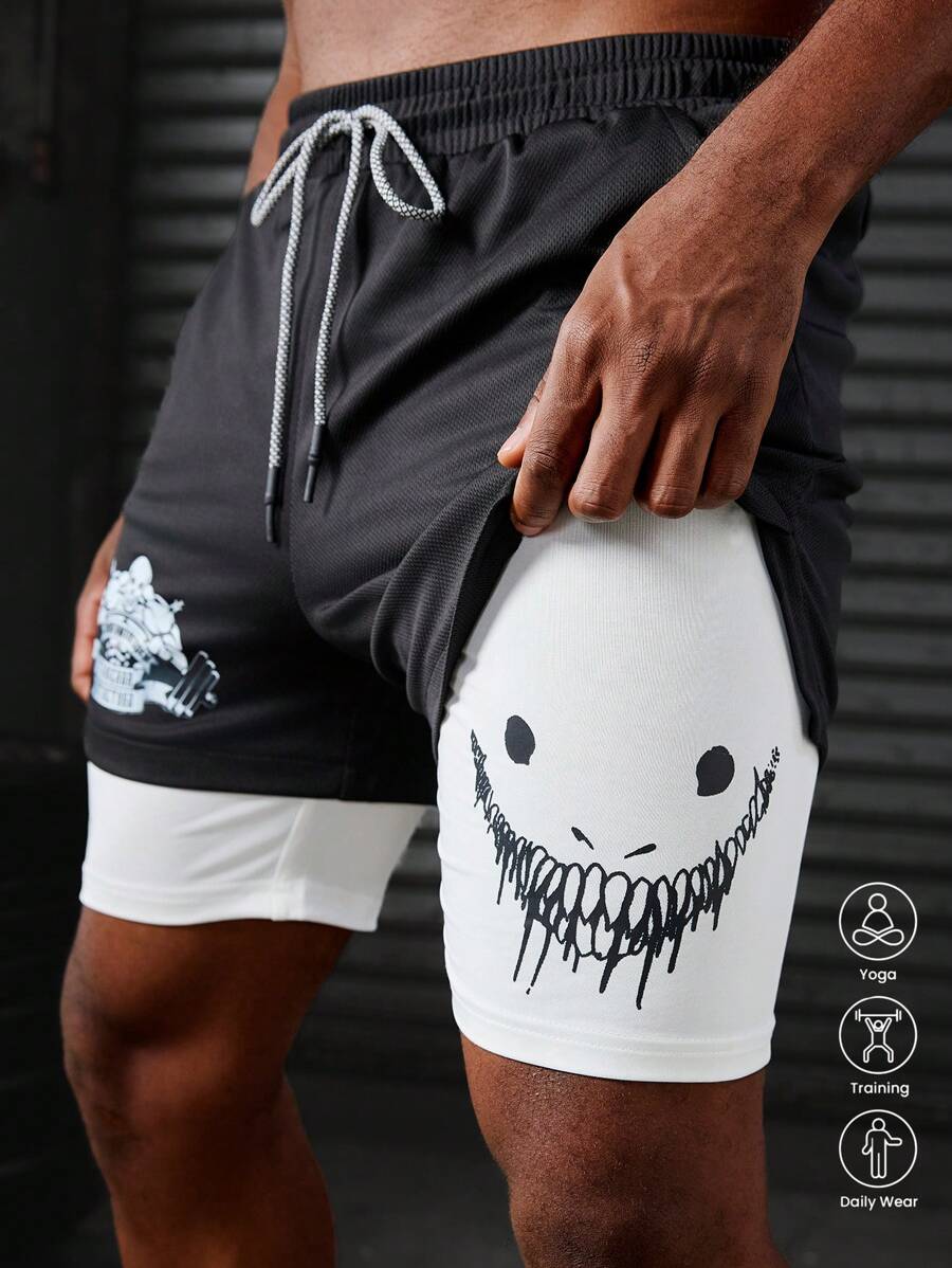 Gym Rark Pantaloni scurți sport pentru bărbați, cu talie cu șnur, blocuri de culoare, pantaloni scurți de motociclist, pantaloni scurți de alergare - Negru - Vizualizare 1