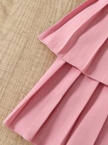 SHEIN Baju Kasual Musim Panas untuk Anak Perempuan dengan Hiasan Pita dan Rok Mini Lipit - Putih - View 6