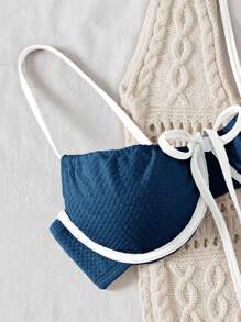 SHEIN Women's Contrast Trim Swimsuit Set, For Beach & Holiday For Summer Beach Vacation