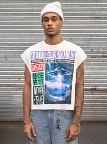 AXEPEAK 男士街头风格宽松方形背心，适合夏季，街头风版