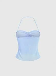 Sweetra Ladies' Solid Color Simple Daily Wear Halter Neck Tank Top Y2K Outfit 