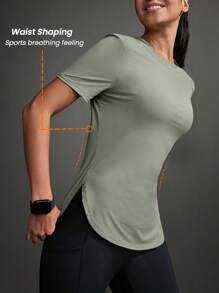 Powerista 简约纯色圆领短袖休闲运动T恤和背心健身女士衬衫 - 淺灰色 - 查看 2