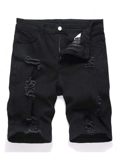 Chillumni Men's Plus Size Front Button Pocket Distressed Casual Denim Black Jeans Tropical Hang Out Street, Emo Style