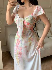 Modelyn Simple Floral Long Dress, Fashionable Suitable For Summer - White - View 5