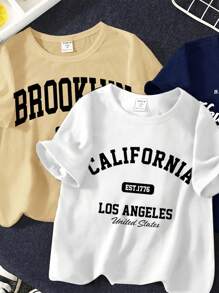 Young Boy Casual Minimalist Round Neck Short Sleeve T-Shirt, Suitable For Summer - Multicolor - View 4