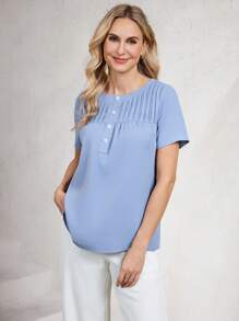 EMERY ROSE Camisa de mujer, top de verano para mujer, top corto, top para oficina para mujer, top para salir, top elegante para mujer, estilo europeo de verano - Azul - Ver 6