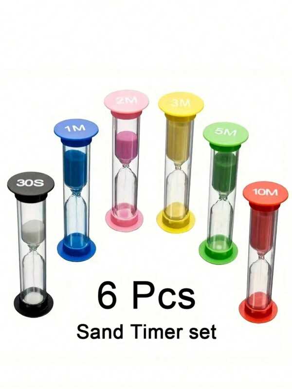 SHEIN 6pcs Colorful Sand Timers Set - Durable, Non-Electric, And Versatile Game Timers With 30s To 10m Timing For Fun Learning And Play In Pool And Classroom Settings - Perfect For Kids And Adults Alike