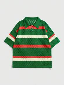 ROMWE MEN Casual Nuova maglia a maniche corte con blocchi di colore, in stile primavera/estate - Verde - Visualizzare 1
