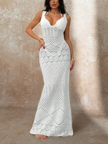 SHEIN Robe cache-maillot robe longue en maille, convient pour diverses occasions