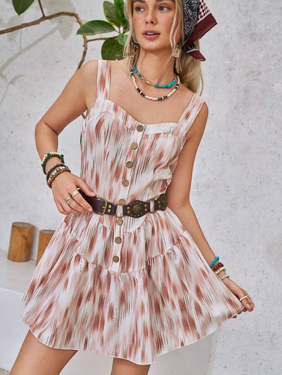 LanaWest Women's Casual Striped Print Asymmetrical Hem Vacation Style Mini Dress - Baby Pink - View 1