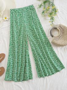Soleia Spring Break Ditsy Floral Print High Waist Wide Leg Pants Sage Green Dress