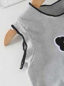 2pcs Girls Set: Bow Applique Tank Top With Ruffle Hem + Cute Cake Skirt - Grey - View 6