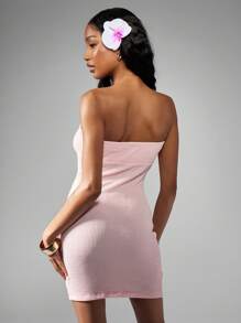 MISSGUIDED Ribbed Bandeau Bodycon Mini Dress Strapless Summer Party Club Night Out Sleeveless Form Fitting Stretchy Event Short Dress